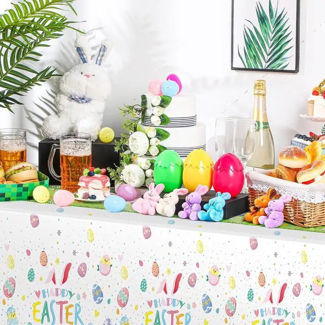 Alt view image 5 of 6 - VitalCozy 3 Pcs Easter Tablecloth 54 x 108 Spring Table Cover, Bunny, Egg