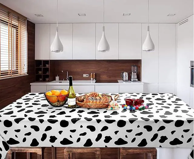 Alt view image 7 of 7 - Yansanido 2 Pcs Disposable Black and White Cow Print Plastic Tablecloth, 108 Inch x 54 Inch Ractangle Tablecover, for Party, Dance and Picnic (Black White Cow Print, 2)