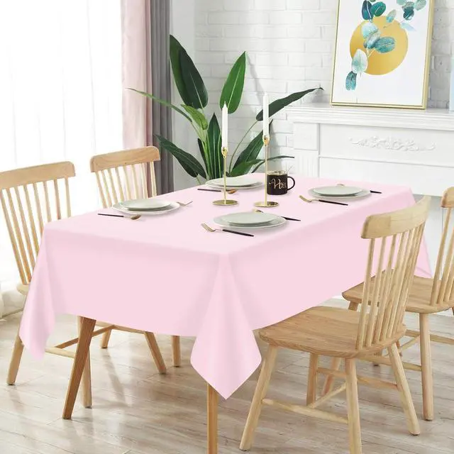 Alt view image 2 of 6 - Mulbozy 2 Pcs Light Pink Plastic Tablecloth for Rectangle Table, 54 × 108 inches Disposable Pink Party Table Covers for Gril Birthday, Wedding, Baby Shower, Mermaid Party Decoration