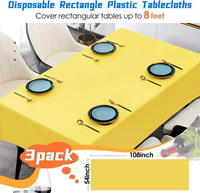 Alt view image 2 of 7 - YSYJ 3 Pack Yellow Plastic Tablecloth Disposable Rectangular Table Cloth 54 x 108 Inch Table Cover for Parties