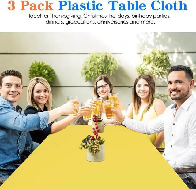 Alt view image 4 of 7 - YSYJ 3 Pack Yellow Plastic Tablecloth Disposable Rectangular Table Cloth 54 x 108 Inch Table Cover for Parties