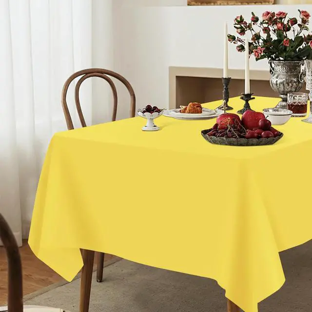 Alt view image 5 of 7 - YSYJ 3 Pack Yellow Plastic Tablecloth Disposable Rectangular Table Cloth 54 x 108 Inch Table Cover for Parties