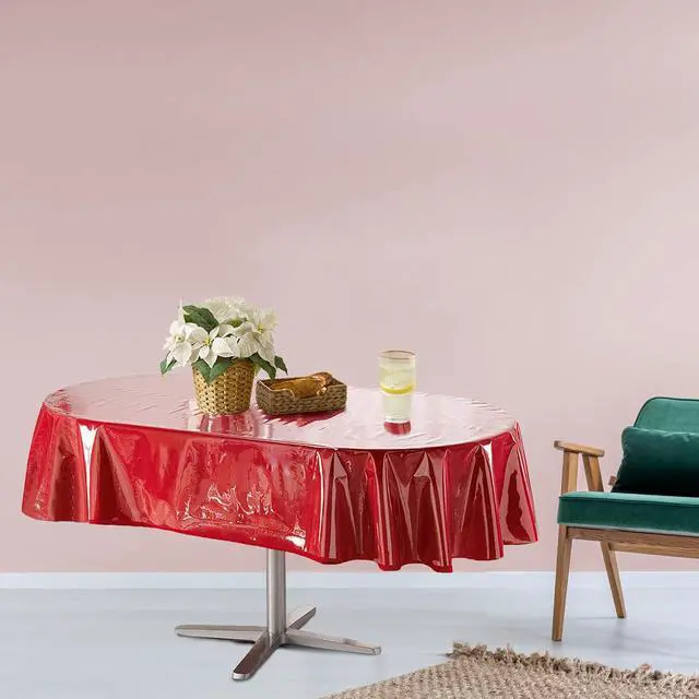 Alt view image 2 of 7 - Clear Table Cover Protector - Oval Clear 60x 90 Inch Plastic Tablecloth Vinyl Transparent Kitchen Waterproof Dining Desk Protector