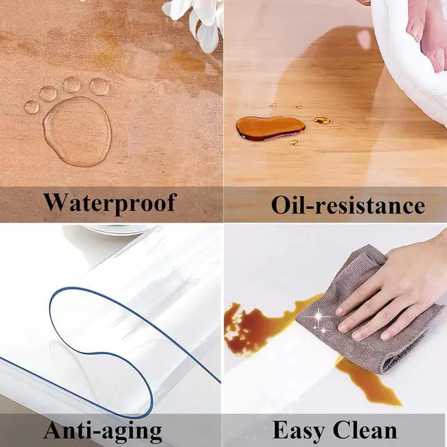Alt view image 3 of 7 - Clear Table Cover Protector - Oval Clear 60x 90 Inch Plastic Tablecloth Vinyl Transparent Kitchen Waterproof Dining Desk Protector