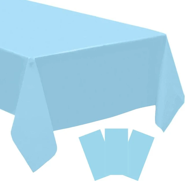 Main image of 3 Pack Blue Disposable Tablecloth, 54" x 108" Baby Blue Plastic Table Covers, Decorative Rectangle Tablecloth for Parties, Events, Wedding, Inddors & Outdoors