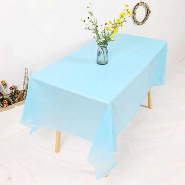 Alt view image 2 of 2 - 3 Pack Blue Disposable Tablecloth, 54" x 108" Baby Blue Plastic Table Covers, Decorative Rectangle Tablecloth for Parties, Events, Wedding, Inddors & Outdoors