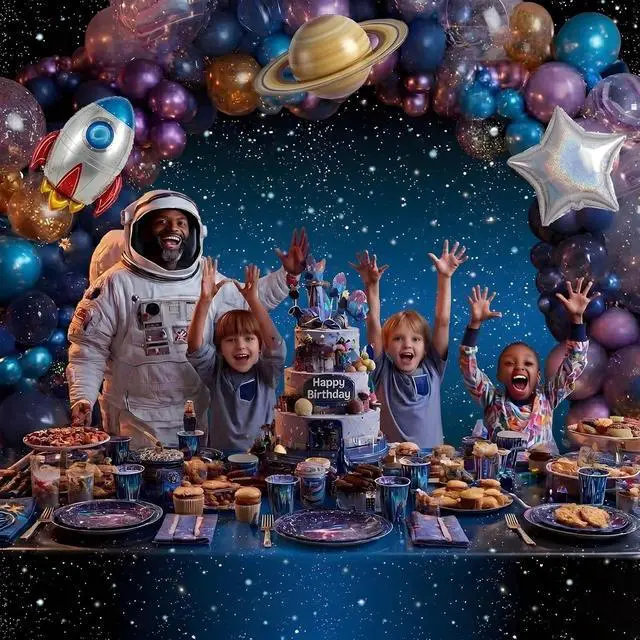 Alt view image 2 of 5 - Space Tablecloths, 3 Pack, Galaxy Star Plastic Covers, 52 x 108 in