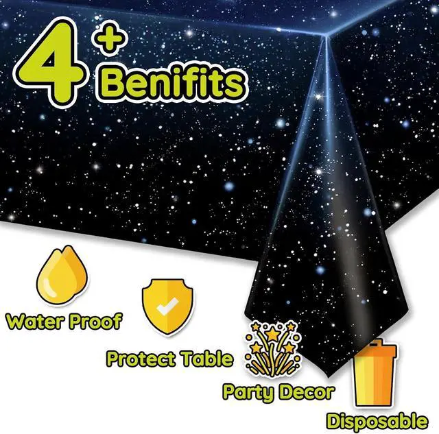 Alt view image 4 of 5 - Space Tablecloths, 3 Pack, Galaxy Star Plastic Covers, 52 x 108 in