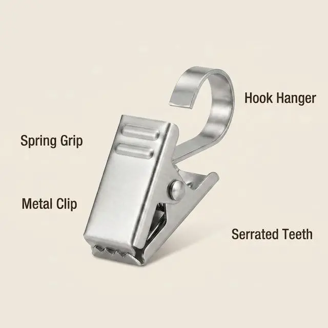 Alt view image 3 of 7 - BIHRTC Pack of 50 Curtain Clips Stainless Steel with Hooks Lights Hanger