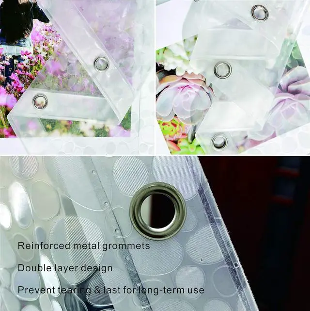 Alt view image 3 of 7 - SUJAYU EVA Shower Curtain Liner with 12 Plastic Hooks, 72x72 Inch for Shower Stall & Bathtubs, 3D Pebble Bathroom Curtains, Odorless & Non Toxic, Semi-Transparent
