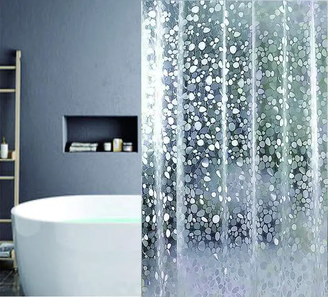 Main image of SUJAYU EVA Shower Curtain Liner with 12 Plastic Hooks, 72x72 Inch for Shower Stall & Bathtubs, 3D Pebble Bathroom Curtains, Odorless & Non Toxic, Semi-Transparent