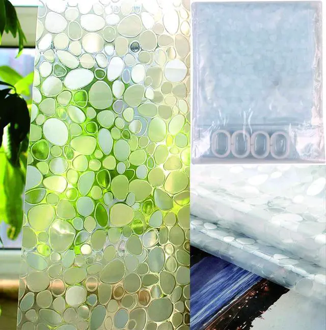 Alt view image 6 of 7 - SUJAYU EVA Shower Curtain Liner with 12 Plastic Hooks, 72x72 Inch for Shower Stall & Bathtubs, 3D Pebble Bathroom Curtains, Odorless & Non Toxic, Semi-Transparent