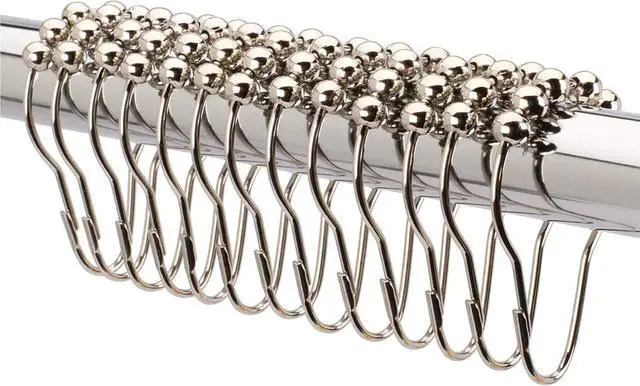 Main image of 2lbDepot Shower Curtain Rings Hooks - Polished Nickel Finish - Premium 18/8 Stainless Steel - Locking Rings with Easy-Glide Rollers - Five Finishes Available - Set of 12 for Shower Rods
