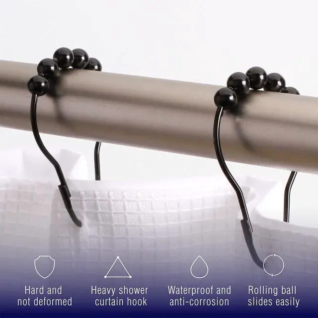 Alt view image 4 of 7 - 2lbDepot Shower Curtain Rings Hooks - Polished Nickel Finish - Premium 18/8 Stainless Steel - Locking Rings with Easy-Glide Rollers - Five Finishes Available - Set of 12 for Shower Rods