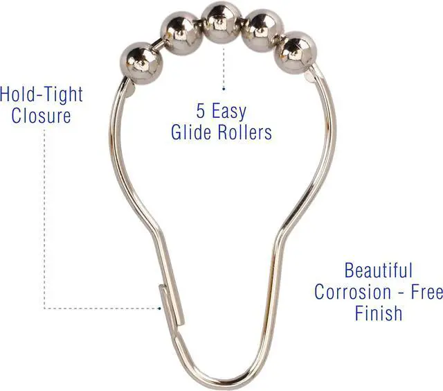 Alt view image 2 of 7 - 2lbDepot Shower Curtain Rings Hooks - Polished Nickel Finish - Premium 18/8 Stainless Steel - Locking Rings with Easy-Glide Rollers - Five Finishes Available - Set of 12 for Shower Rods