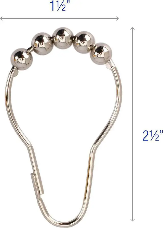 Alt view image 3 of 7 - 2lbDepot Shower Curtain Rings Hooks - Polished Nickel Finish - Premium 18/8 Stainless Steel - Locking Rings with Easy-Glide Rollers - Five Finishes Available - Set of 12 for Shower Rods