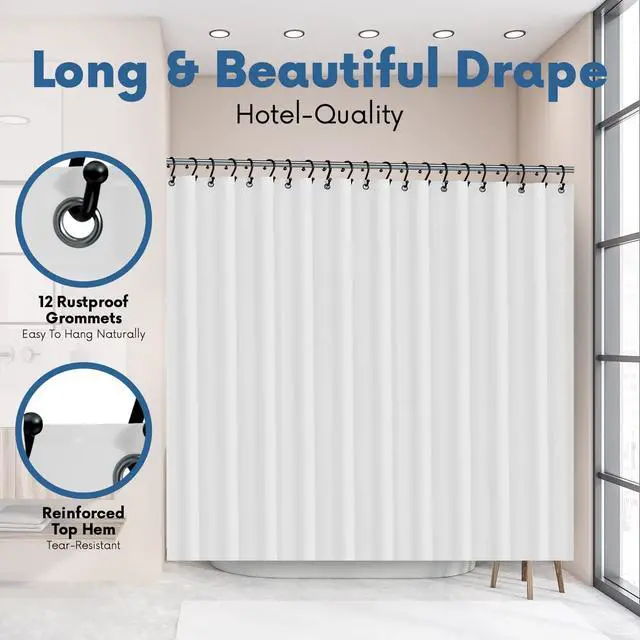 Alt view image 5 of 7 - No Smell Shower Curtain Liner 72x72 White - PEVA Plastic Shower Curtain for Bathroom, PVC-Free Waterproof Shower Liner with Metal Grommets and Magnet-Weighted Bottom Hem - Washable Inner Liner