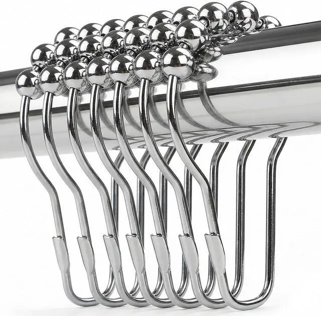 Main image of Shower Curtain Hooks Rings, Rustproof Metal Shower Curtain Rings for Bathroom Shower Rods Curtains - Set of 12, Nickel