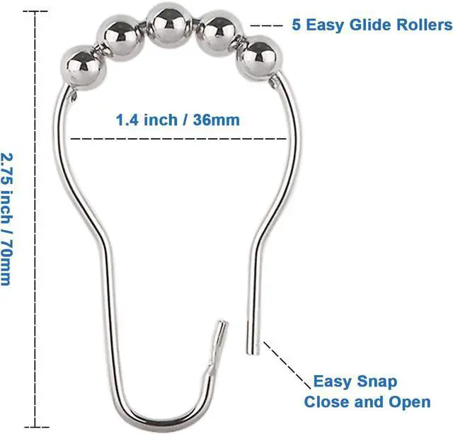 Alt view image 2 of 7 - Shower Curtain Hooks Rings, Rustproof Metal Shower Curtain Rings for Bathroom Shower Rods Curtains - Set of 12, Nickel