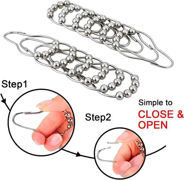 Alt view image 3 of 7 - Shower Curtain Hooks Rings, Rustproof Metal Shower Curtain Rings for Bathroom Shower Rods Curtains - Set of 12, Nickel