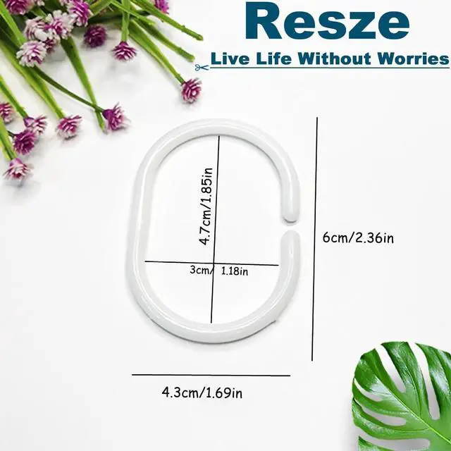 Alt view image 2 of 7 - Resze 24 PCS Shower Curtain Rings,Plastic White Shower Curtain Hooks,C-Shaped Rings Hook Hanger Bathroom Shower Window Rod