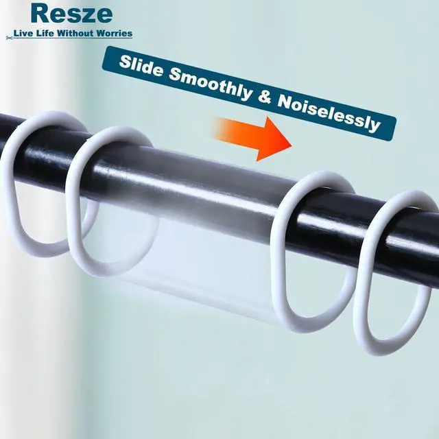 Alt view image 3 of 7 - Resze 24 PCS Shower Curtain Rings,Plastic White Shower Curtain Hooks,C-Shaped Rings Hook Hanger Bathroom Shower Window Rod