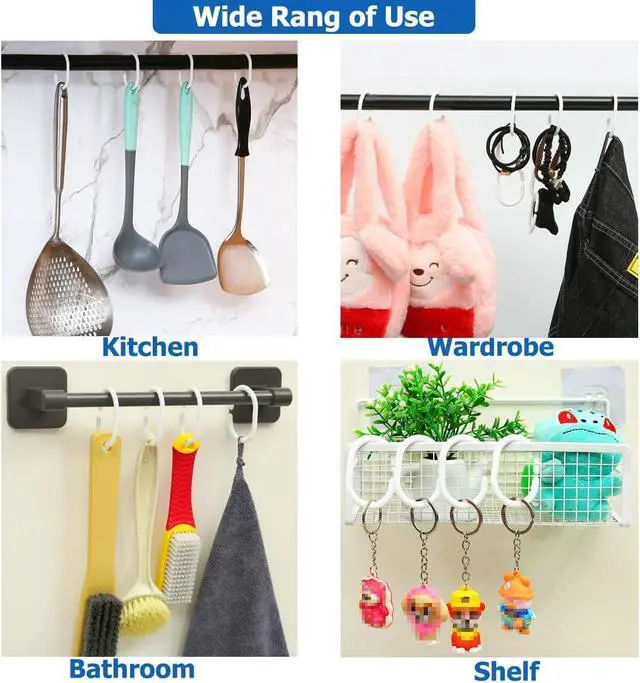 Alt view image 4 of 7 - Resze 24 PCS Shower Curtain Rings,Plastic White Shower Curtain Hooks,C-Shaped Rings Hook Hanger Bathroom Shower Window Rod