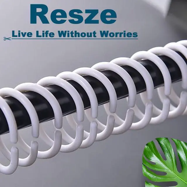 Alt view image 7 of 7 - Resze 24 PCS Shower Curtain Rings,Plastic White Shower Curtain Hooks,C-Shaped Rings Hook Hanger Bathroom Shower Window Rod