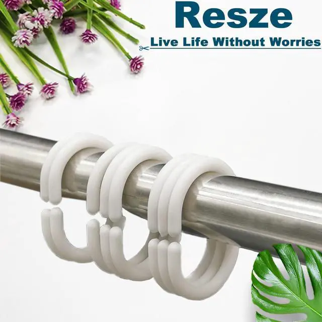 Alt view image 6 of 7 - Resze 24 PCS Shower Curtain Rings,Plastic White Shower Curtain Hooks,C-Shaped Rings Hook Hanger Bathroom Shower Window Rod