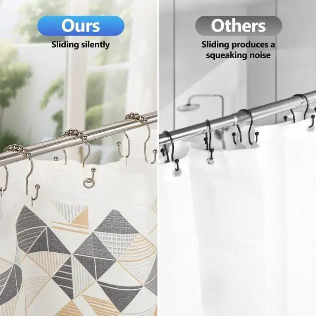 Alt view image 4 of 7 - Resze Double Shower Curtain Hooks, Sturdy Metal Nickel Shower Curtain Rings, Glide Roller Shower Hooks,Rust Proof Anti-Drop Curtain Hooks, 12 Pcs Smooth Sliding Rings for Bathroom Shower Rods Curtains