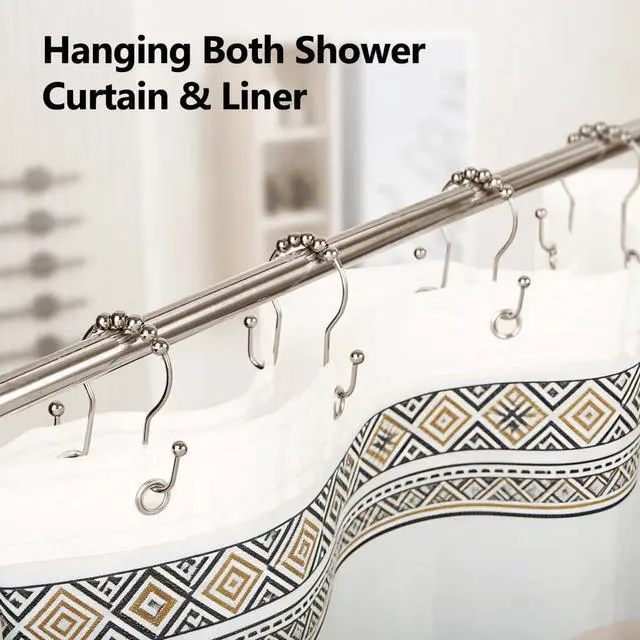 Alt view image 5 of 7 - Resze Double Shower Curtain Hooks, Sturdy Metal Nickel Shower Curtain Rings, Glide Roller Shower Hooks,Rust Proof Anti-Drop Curtain Hooks, 12 Pcs Smooth Sliding Rings for Bathroom Shower Rods Curtains
