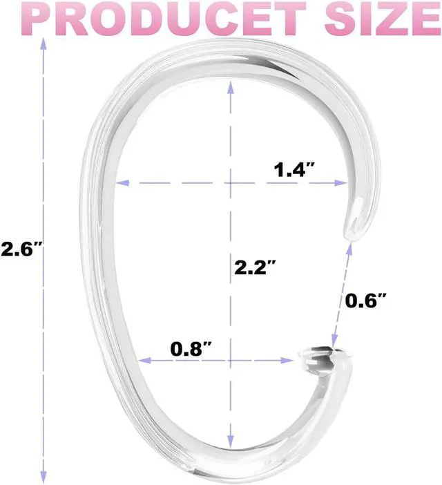 Alt view image 2 of 7 - Resze C-Shape Clear Shower Curtain Hooks for Shower Curtain, 12PCS Plastic Smooth Sliding Anti-Drop Shower Curtain Rings, Rust Resistant Decorative Shower Curtain Hooks for Bathroom,Kitchen,Bedroom