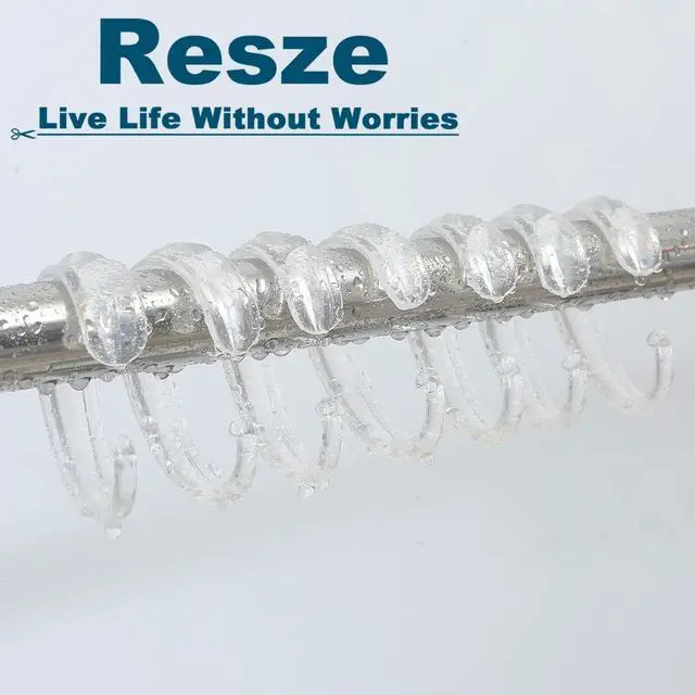 Alt view image 6 of 7 - Resze C-Shape Clear Shower Curtain Hooks for Shower Curtain, 12PCS Plastic Smooth Sliding Anti-Drop Shower Curtain Rings, Rust Resistant Decorative Shower Curtain Hooks for Bathroom,Kitchen,Bedroom