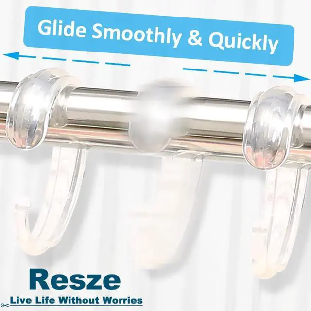 Alt view image 4 of 7 - Resze C-Shape Clear Shower Curtain Hooks for Shower Curtain, 12PCS Plastic Smooth Sliding Anti-Drop Shower Curtain Rings, Rust Resistant Decorative Shower Curtain Hooks for Bathroom,Kitchen,Bedroom