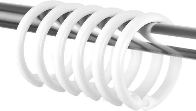 Main image of Kutesna 12 PCS White Plastic Shower Curtain Rings, Easy Snap Closure Shower Curtain