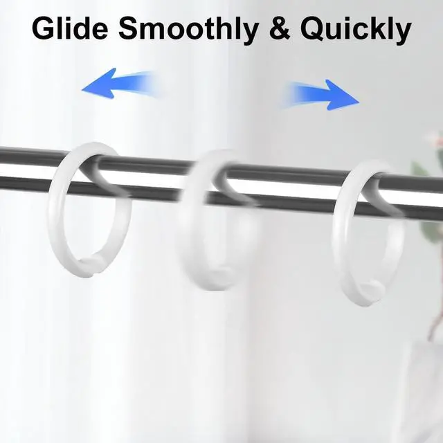 Alt view image 4 of 7 - Kutesna 12 PCS White Plastic Shower Curtain Rings, Easy Snap Closure Shower Curtain