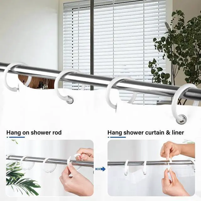 Alt view image 5 of 7 - Kutesna 12 PCS White Plastic Shower Curtain Rings, Easy Snap Closure Shower Curtain