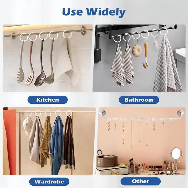 Alt view image 6 of 7 - Kutesna 12 PCS White Plastic Shower Curtain Rings, Easy Snap Closure Shower Curtain