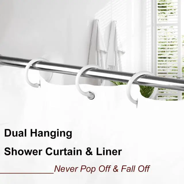 Alt view image 7 of 7 - Kutesna 12 PCS White Plastic Shower Curtain Rings, Easy Snap Closure Shower Curtain