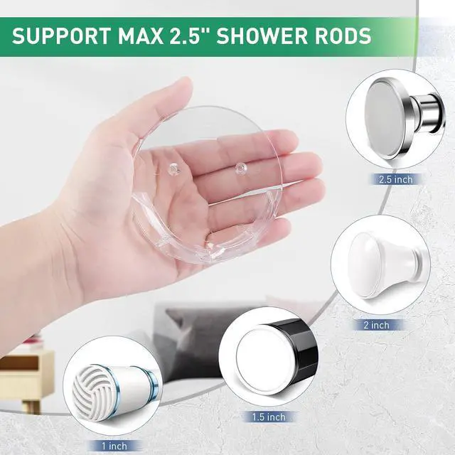 Alt view image 2 of 7 - Shower Curtain Rod Holders for Wall Kitosun Adhesive Tension Rod Retainer 3/5 Deep Support Brackets with Tape for No Drilling Quick Mount and Screws for Permanent Installation (2pcs, Clear)