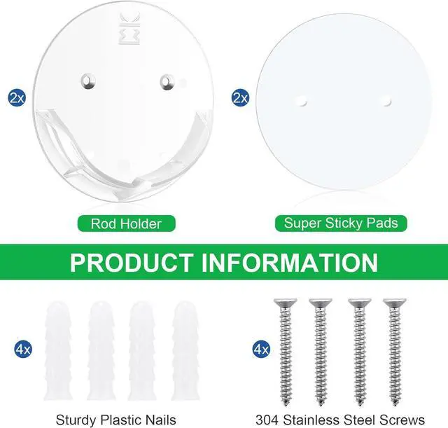 Alt view image 4 of 7 - Shower Curtain Rod Holders for Wall Kitosun Adhesive Tension Rod Retainer 3/5 Deep Support Brackets with Tape for No Drilling Quick Mount and Screws for Permanent Installation (2pcs, Clear)