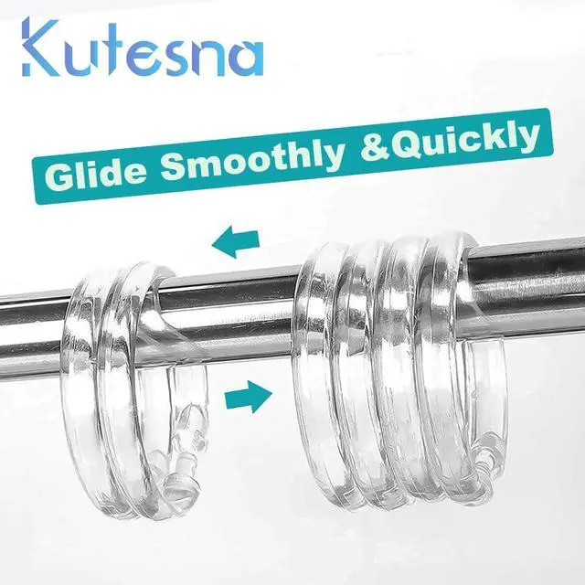 Alt view image 3 of 7 - Kutesna 24 PCS Clear Plastic Shower Curtain Rings, Easy Snap Closure Shower Curtain