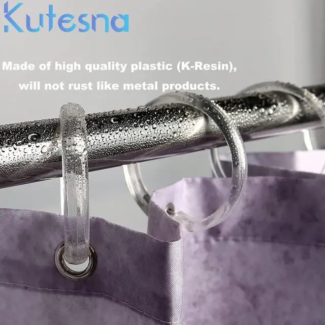 Alt view image 5 of 7 - Kutesna 24 PCS Clear Plastic Shower Curtain Rings, Easy Snap Closure Shower Curtain