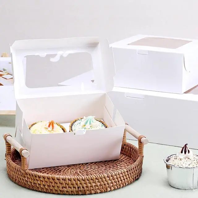 Alt view image 3 of 6 - MUMULULU 20 PCS White Paper Cupcake Boxes with 2 Cavity Cookie Gift Boxes with Clear Window 2 Treat Holder Cupcake Containers Bakery Cake Box for Birthday Party Bakery Supplies