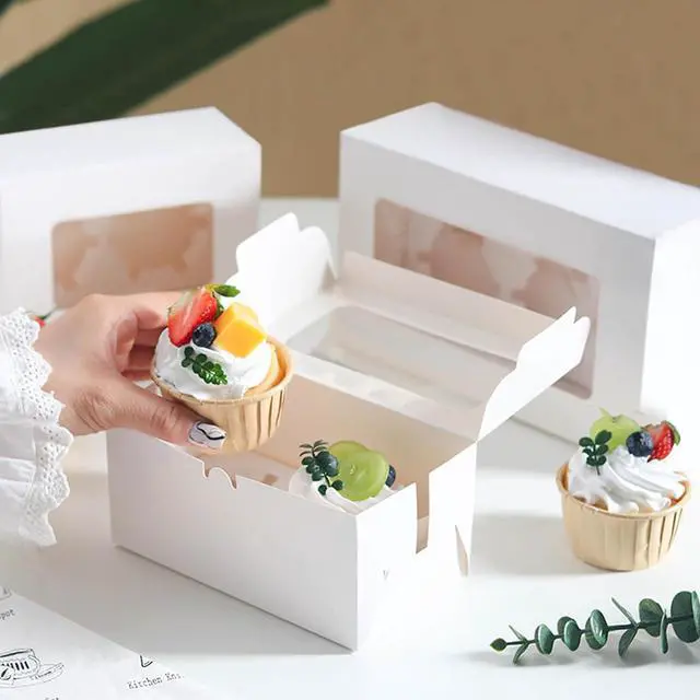 Alt view image 4 of 6 - MUMULULU 20 PCS White Paper Cupcake Boxes with 2 Cavity Cookie Gift Boxes with Clear Window 2 Treat Holder Cupcake Containers Bakery Cake Box for Birthday Party Bakery Supplies