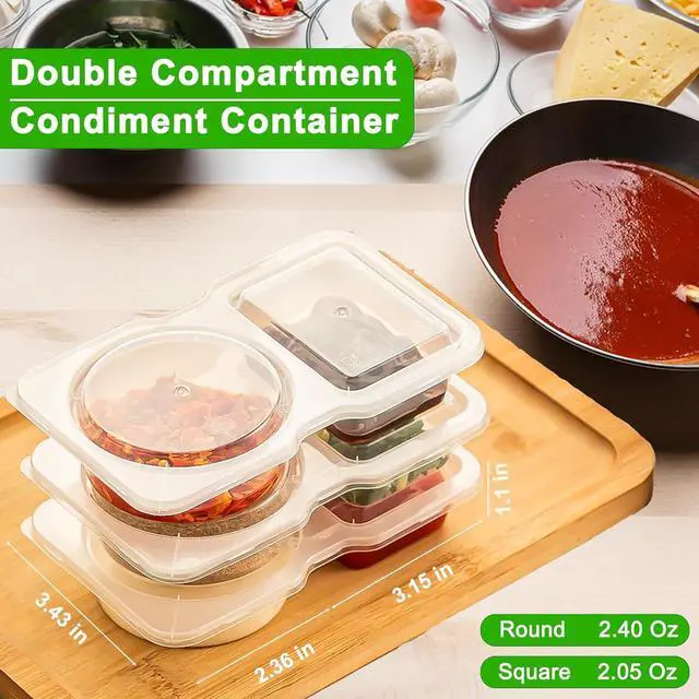 Alt view image 3 of 6 - 8 Sets Reusable Snack Containers with Lids, Double Compartment Snack Pack Containers with Spoons, BPA Free | Microwave & Dishwasher Safe | Leakproof Condiment Containers for On-the-Go Meals