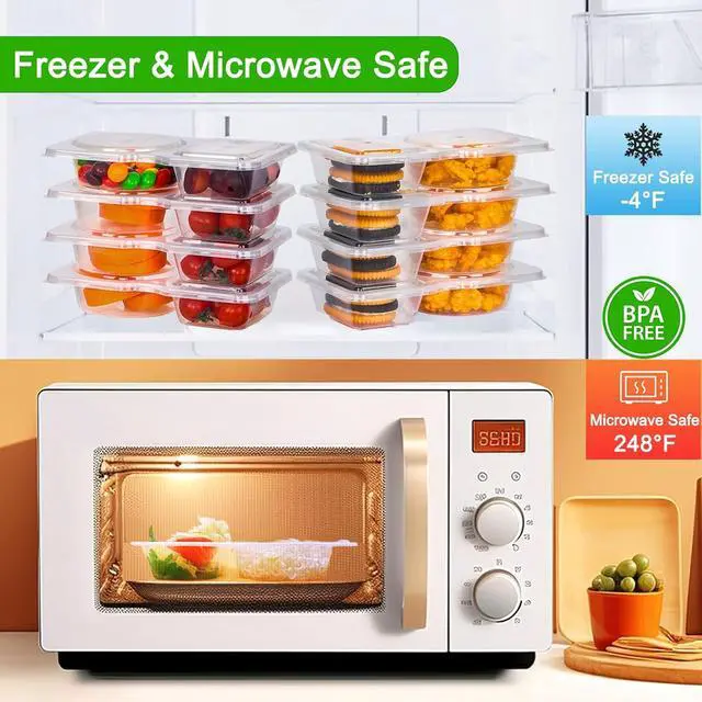 Alt view image 5 of 6 - 8 Sets Reusable Snack Containers with Lids, Double Compartment Snack Pack Containers with Spoons, BPA Free | Microwave & Dishwasher Safe | Leakproof Condiment Containers for On-the-Go Meals