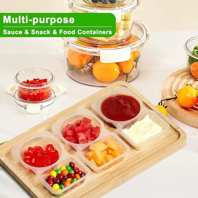 Alt view image 6 of 6 - 8 Sets Reusable Snack Containers with Lids, Double Compartment Snack Pack Containers with Spoons, BPA Free | Microwave & Dishwasher Safe | Leakproof Condiment Containers for On-the-Go Meals