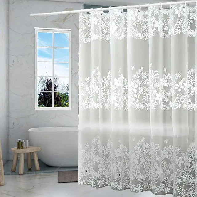 Main image of TIKABC Shower Curtain Liner, 4G PEVA Shower Liner, Plastic Waterproof Shower Curtains, with Grommet Holes and 3 Magnetic Weights(White Flower)