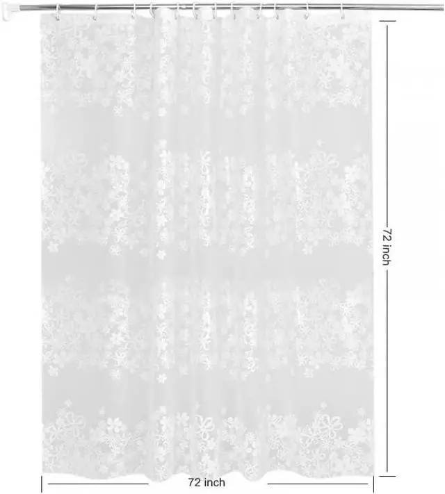 Alt view image 4 of 5 - TIKABC Shower Curtain Liner, 4G PEVA Shower Liner, Plastic Waterproof Shower Curtains, with Grommet Holes and 3 Magnetic Weights(White Flower)